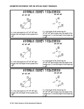 Preview of Geometry Notebook Tape In - Special Right Triangles [FOLLOWER FREEBIE]