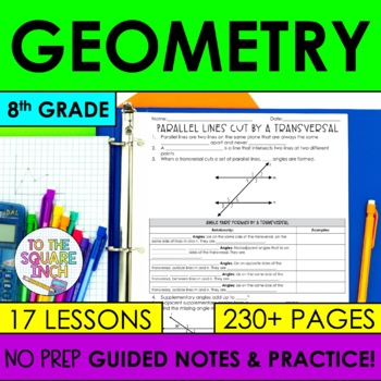 Preview of Geometry - 8th Grade Math Guided Notes | Volume, Angles, Transformations