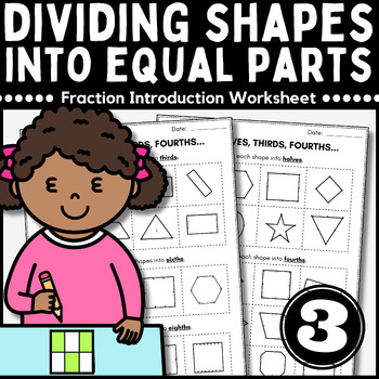 Preview of ❤️Geometry PARTIONING DIVIDING INTO EQUAL PARTS FRACTION ACTIVITY halves fourths