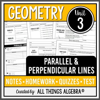 Preview of Parallel and Perpendicular Lines (Geometry - Unit 3) | All Things Algebra®