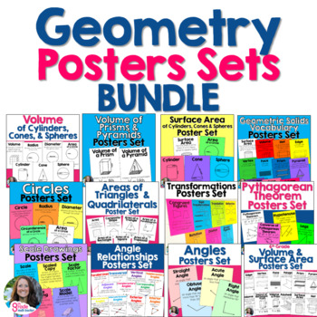 Preview of Middle School Math Geometry Vocabulary Posters for Word Wall BUNDLE