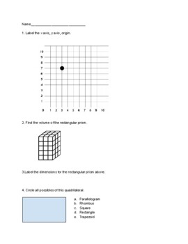 Preview of Geometry Practice- coordinate plane, volume, and shapes