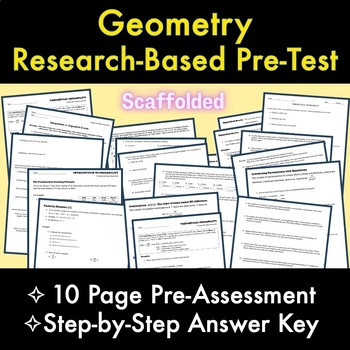 Preview of Geometry RESEARCH BASED 10-Page PreTest / PreAssessment with Answers