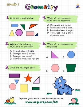 Preview of Geometry Printable Worksheets for Grade 1