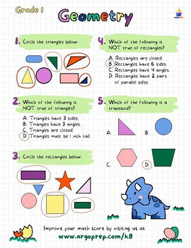 Geometry Printable Worksheets for Grade 1 by ArgoPrep | TpT