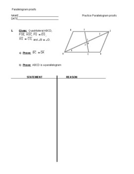 Preview of Geometry Proofs (Parallelograms)