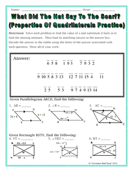 Quadrilaterals - Properties of Quadrilaterals Riddle Worksheet | TpT