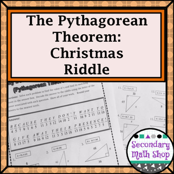Preview of Right Triangles - Pythagorean Theorem Christmas Riddle Practice Worksheet