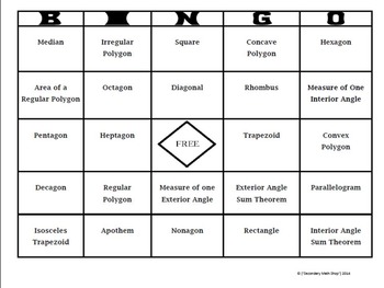quadrilaterals polygons bingo game by secondary math shop tpt