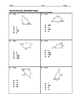 special right triangles maze version 1 answers