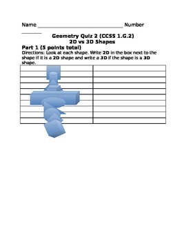 Preview of Geometry Quiz (2D vs 3D Shapes)
