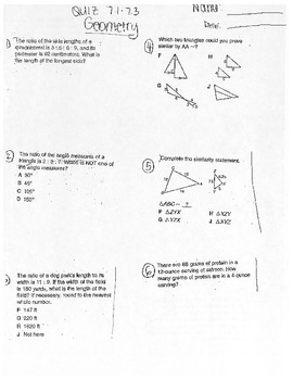Geometry Quiz Ratios, Proportions, and Similar Triangles by Max Math