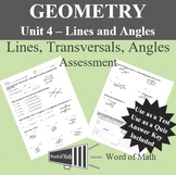 Geometry Quiz or Test - Lines, Transversals, and Angles