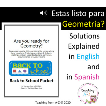 Preview of Geometry Readiness Packet - Solutions Explained in English and Spanish ELL