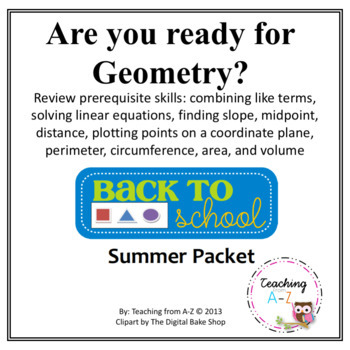 Preview of Geometry Readiness Summer Packet