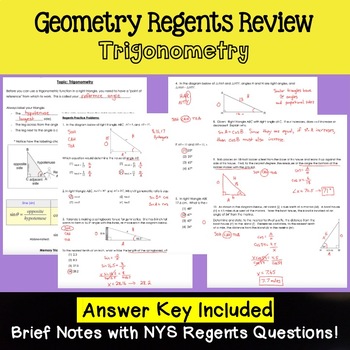 Preview of Geometry Regents Review - Trigonometry