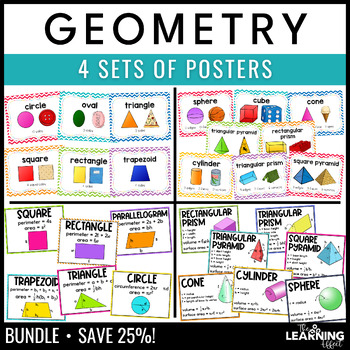 Preview of Geometry Posters BUNDLE | 2D & 3D Shapes Area Perimeter Volume Anchor Charts