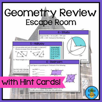 Preview of Geometry Review Escape Room Activity for End of Year EOC (Digital & Printable)
