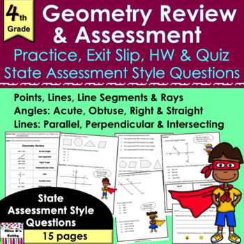 Preview of Geometry Review & Quiz: no prep CCLS practice, exit slip, HW, spiral review