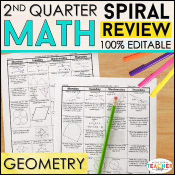 Preview of Geometry Review & Weekly Quizzes | Geometry Homework or Warm Ups | 2nd QUARTER
