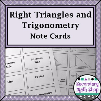 Preview of Right Triangles -  Right Triangles Trigonometry Square Roots Note Cards