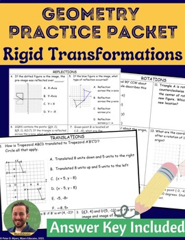 Preview of Geometry Rigid Transformations Practice Packet + Answer Key