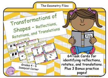 Preview of Geometry - Rotations, Translations, and Reflections of Shapes Task Cards