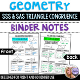 Geometry - SSS and SAS Triangle Congruence Theorems Binder Notes