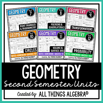 Preview of Geometry Second Semester - Notes, Homework, Quizzes, Tests Bundle