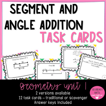 Preview of Geometry Segment and Angle Addition Task Cards - Unit 1