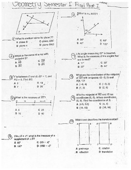 Geometry Semester 1 Final Exam Max Math Teachers Pay Teachers