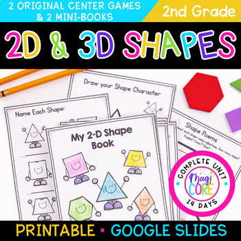 Preview of Geometry 2D & 3D Shapes 2nd Grade 2.GA.1 Worksheets Activities Anchor Chart Unit