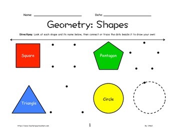 geometry worksheet shapes connect the dots k 3rd grade by in the name