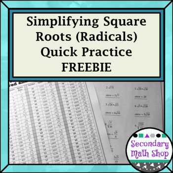 Preview of Right Triangles - Simplifying Square Roots Chart and Worksheet Freebie!