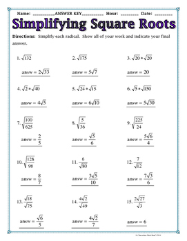 Right Triangles - Simplifying Square Roots Chart and Worksheet Freebie!