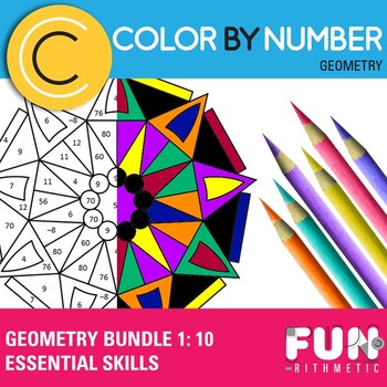 Preview of Geometry Skills Color By Number Bundle 1: 10 Essential Skills