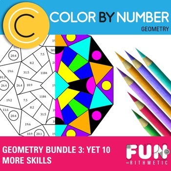 Preview of Geometry Skills Color By Number Bundle 3: ...More Skills
