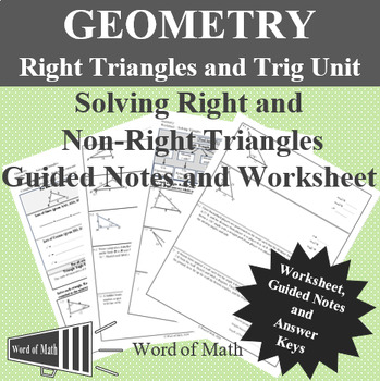 Preview of Geometry - Solving Right/Non-Right Triangles with Trig Guided Notes & Worksheet