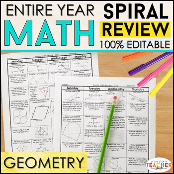 Preview of Geometry Spiral Review | Homework, Geometry Warm Ups, Progress Monitoring