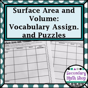 Surface Area Volume Unit 11 3 D Figures Vocabulary Assignment And Puzzles