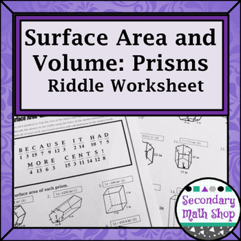 Preview of Surface Area and Volume of Prisms Riddle Worksheet