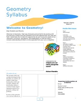 Preview of Geometry Syllabus Newsletter