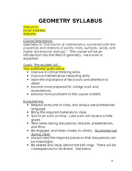 Preview of Geometry Syllabus (for easy editing)