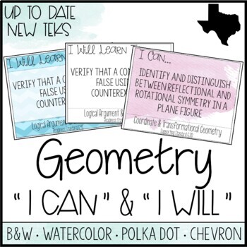Preview of Geometry TEKS  - "I Can" Statements / "I Will Learn To" Posters