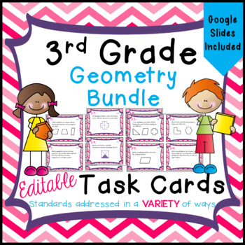 Preview of Geometry Task Cards for Third Grade Math Common Core - 3.G.1 - 3.G.2