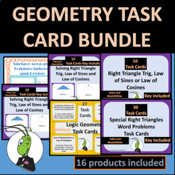 Preview of Geometry Task Card Station Bundle | Logic | Trigonometry | Surface Area