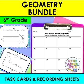 Preview of 6th Grade Math Geometry Task Cards Activity Bundle