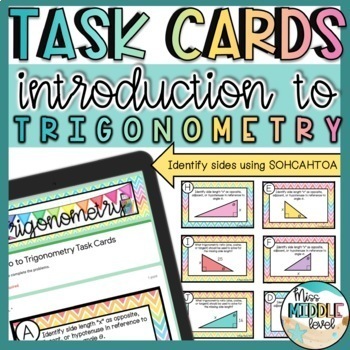 Preview of Geometry Task Cards Intro to Trigonometry SOHCAHTOA Digital & Print