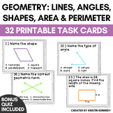 Lines and Angles, 2D Shapes, Area and Perimeter Geometry Task Cards