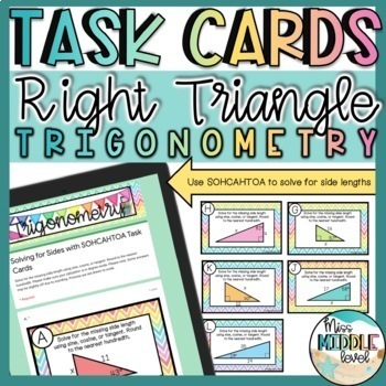 Preview of Geometry Task Cards Solve for Side Lengths with SOHCAHTOA Digital & Print
